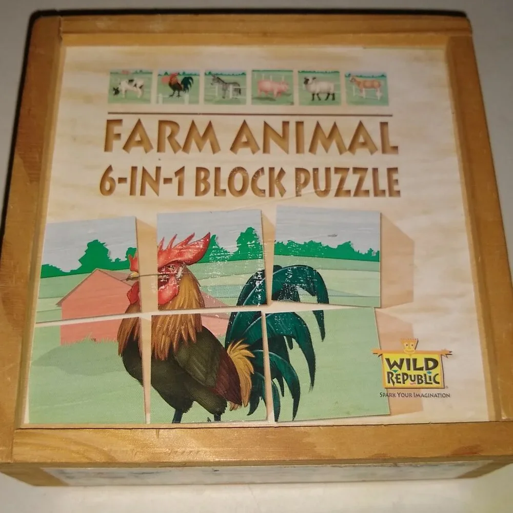 Wild Republic Animal Farm Animal 6 in 1  block puzzle Used